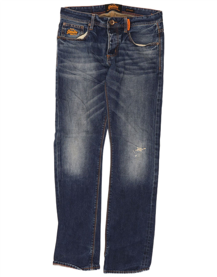 Superdry Vaqueros rectos desgastados para hombre W32 L32 Algodón azul