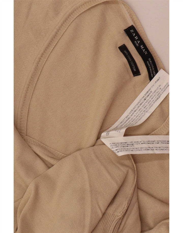 Zara Hombre Jersey Con Cuello En V Jersey Grande Algodón Beige