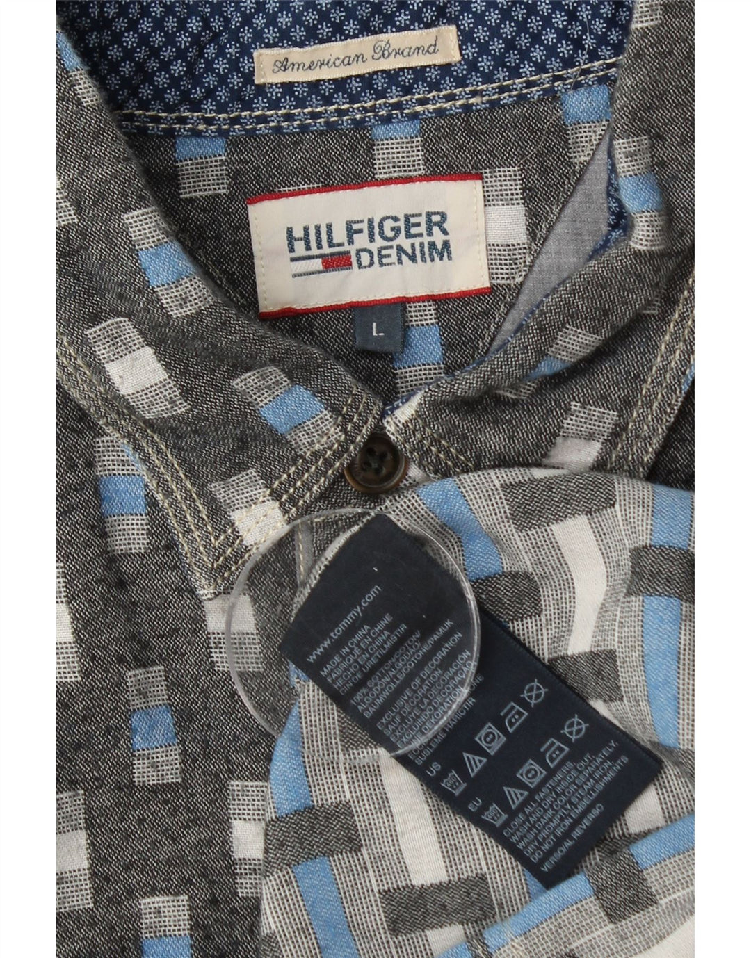 TOMMY HILFIGER Camisa para hombre Grande Gris Geométrico Algodón