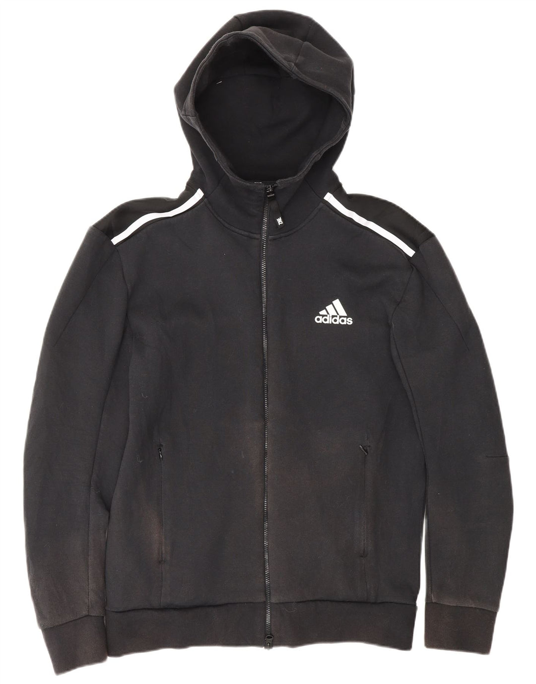 Adidas - Sudadera con capucha y cremallera para hombre, tamaño pequeño, algodón a rayas, color negro