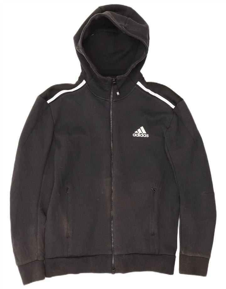 Adidas - Sudadera con capucha y cremallera para hombre, tamaño pequeño, algodón a rayas, color negro