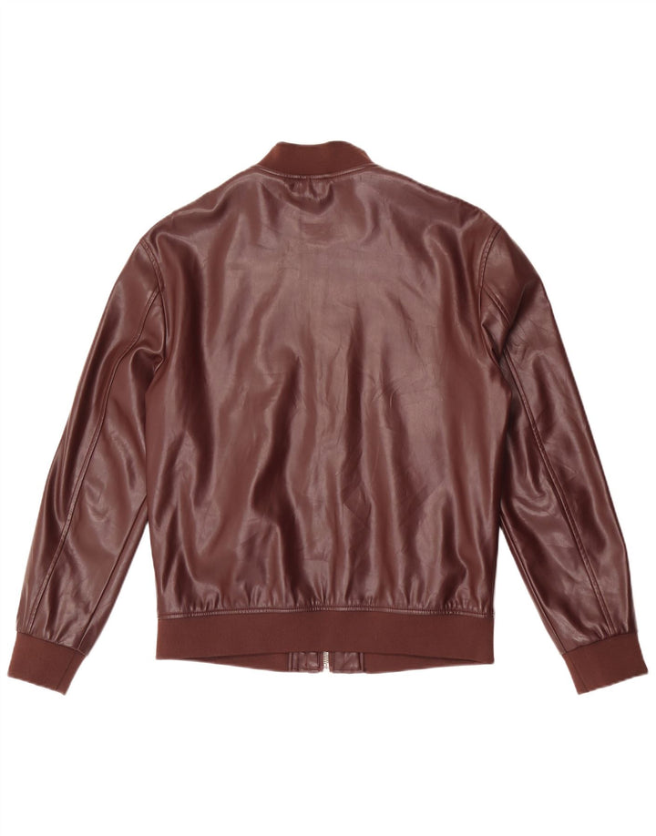 Zara Hombre Chaqueta Bomber De Piel Sintética UK 38 Poliéster Marrón Medio