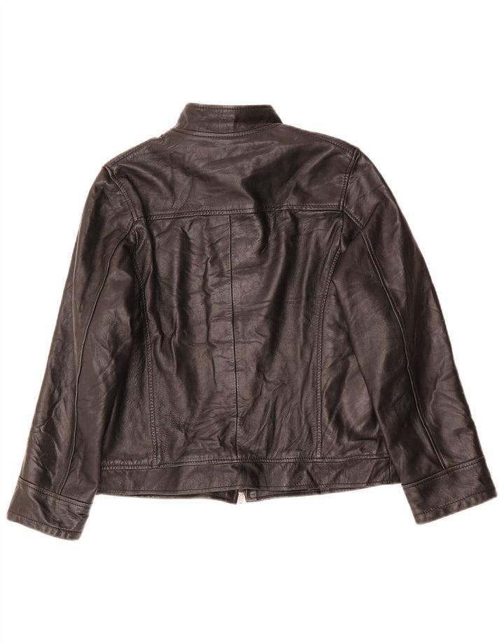 VINTAGE Chaqueta de cuero holgada para mujer Reino Unido 6 XS Cuero negro