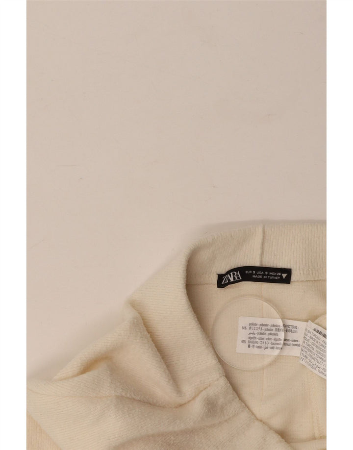 ZARA Mujer Falda Recta Midi Pequeña W26 Poliéster Blanco Roto