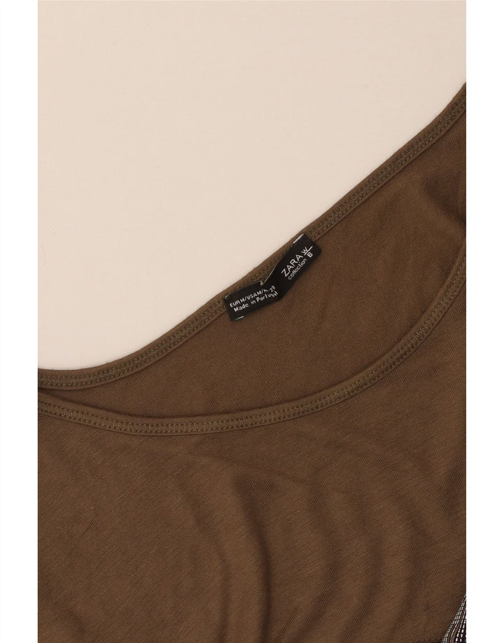 Zara Mujer Top Gráfico Manga Larga UK 44 Marrón Medio