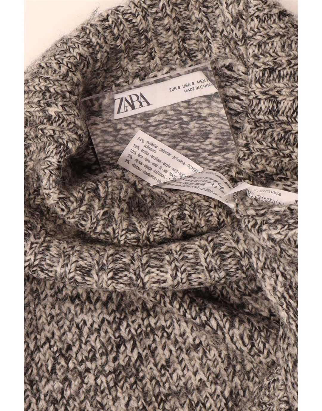 Zara Mujer Jersey De Cuello Alto De Gran Tamaño UK 10 Pequeño Gris Moteado