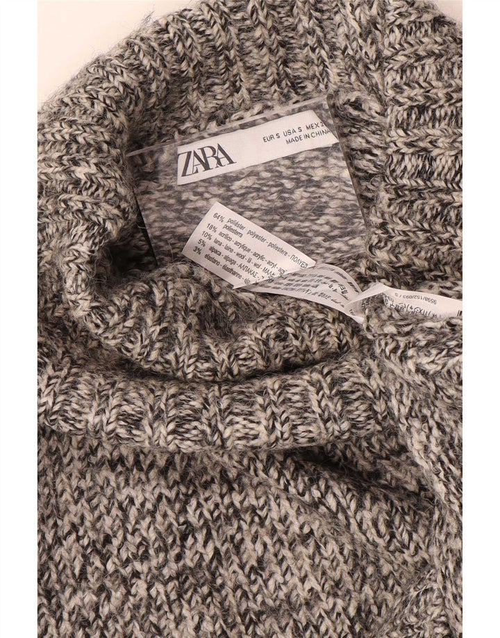 Zara Mujer Jersey De Cuello Alto De Gran Tamaño UK 10 Pequeño Gris Moteado