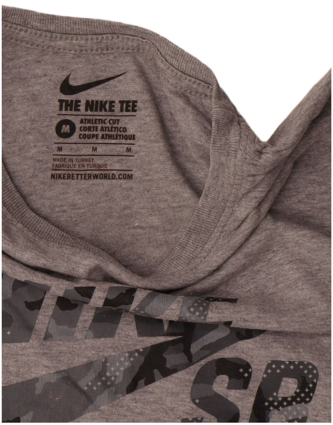 Nike Camiseta con gráfico de corte atlético para hombre Top de algodón gris medio