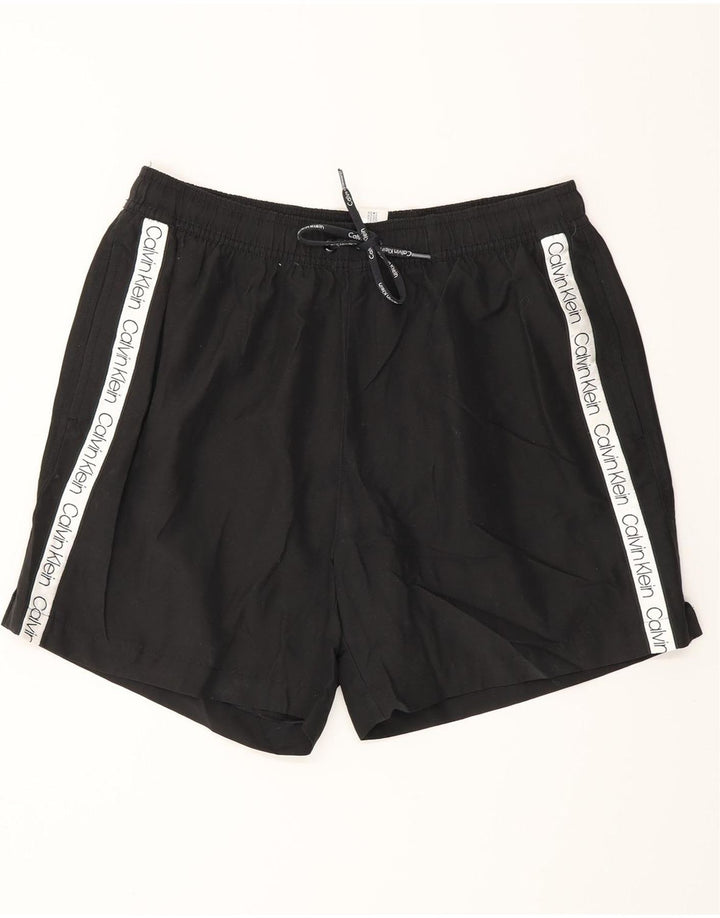 CALVIN KLEIN Shorts de baño gráficos para hombre Poliéster negro mediano