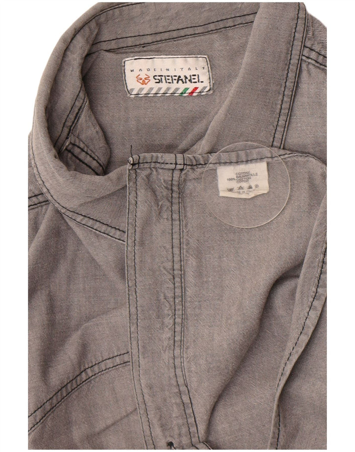 Camisa Stefanel Hombre Grande Gris Algodón