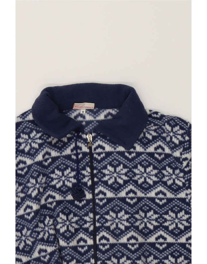 VINTAGE Womens Fleece Jacket UK 14 Medium Navy Blue Fair Isle Polyester Vintage Vintage and Second-Hand Vintage from Messina Hembry 
