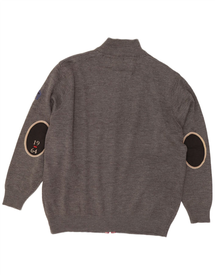 Vintage hombres Cardigan suéter 5XL gris lana merino