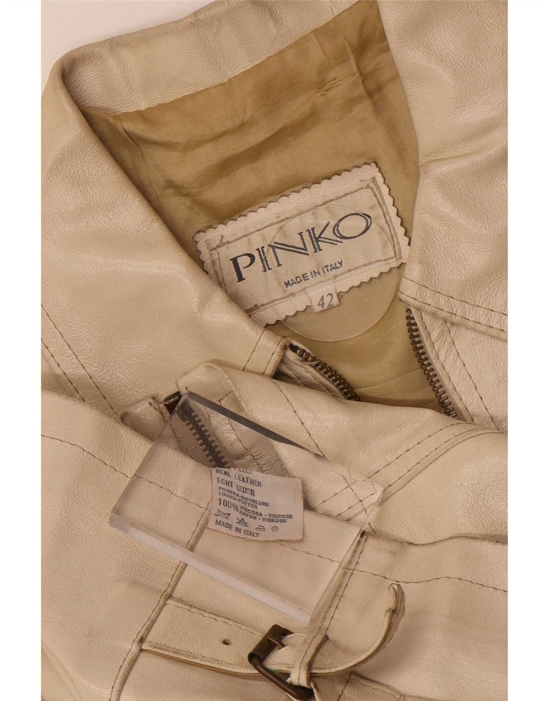 Pinko Mujer Chaqueta De Cuero IT 42 Medium Beige