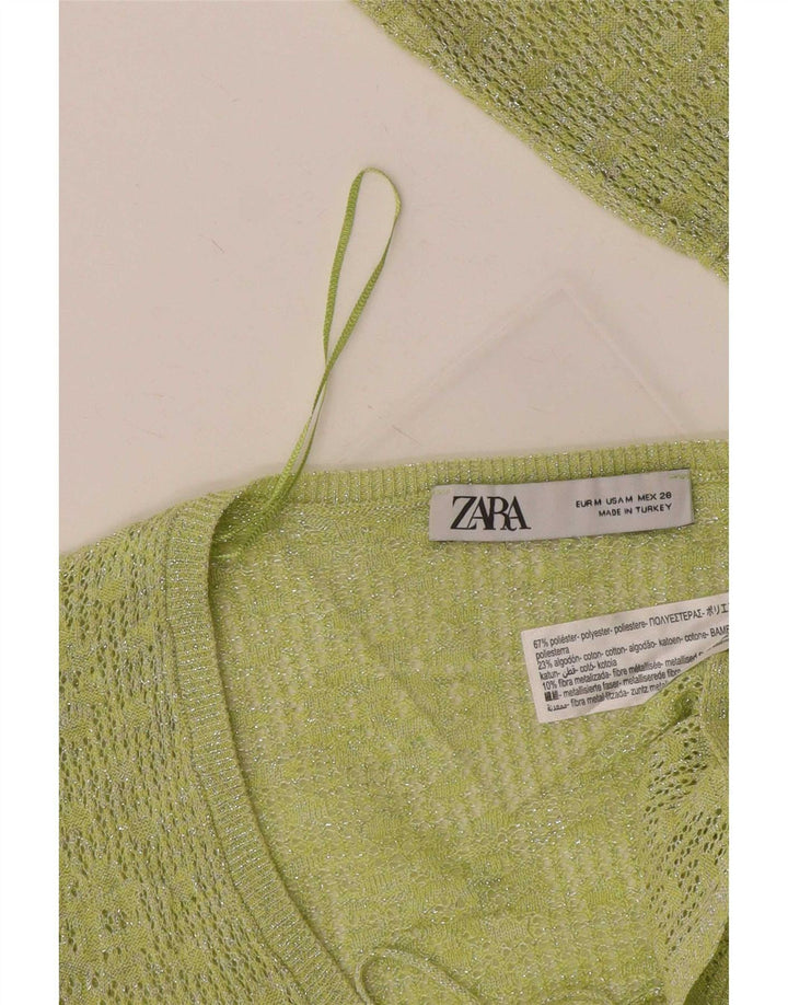 Zara Mujer Crop Cardigan Top UK 42 Poliéster Verde Medio