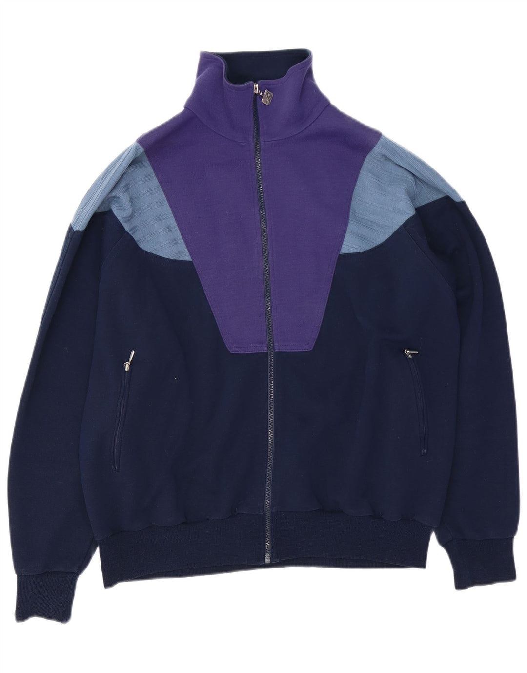 Vintage hombres chándal top chaqueta grande azul marino colorblock