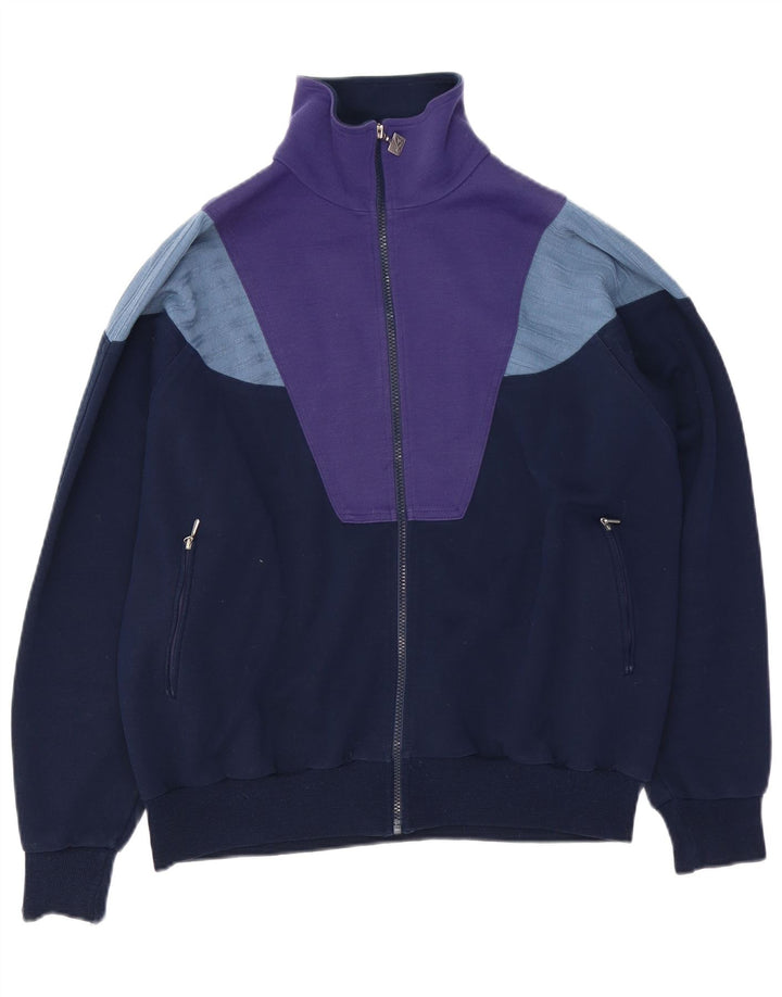 Vintage hombres chándal top chaqueta grande azul marino colorblock