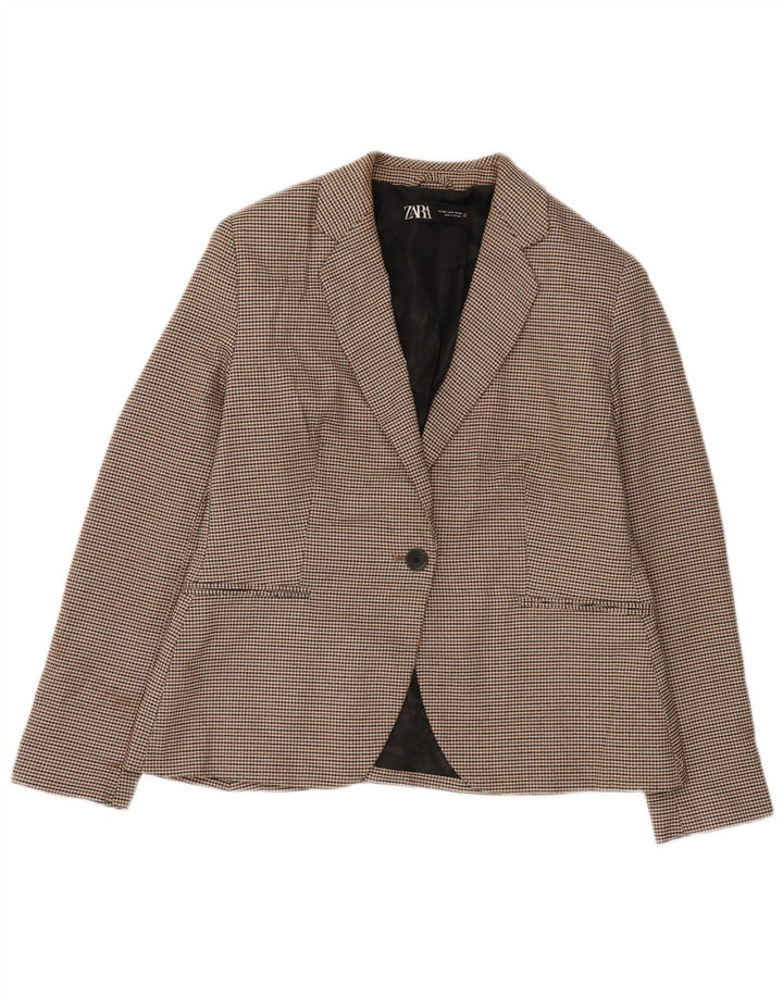 Zara Chaqueta Blazer De 1 Botón Para Mujer EU 42 Grande Marrón Pata De Gallo