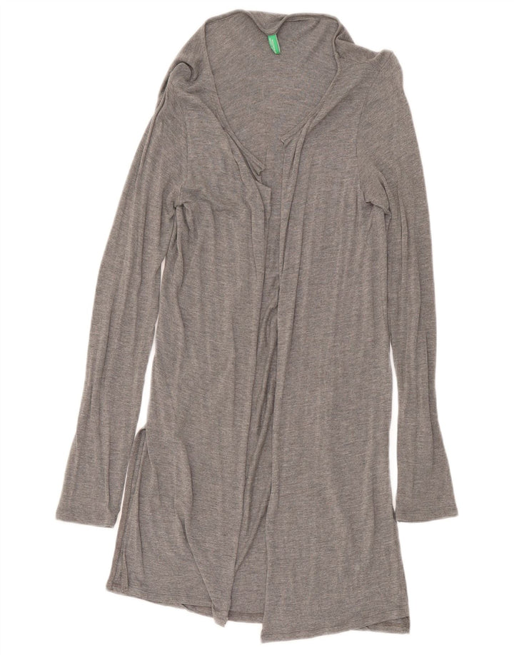 Benetton Cárdigan Largo Abierto para Mujer UK 8 Small Gris Moteado