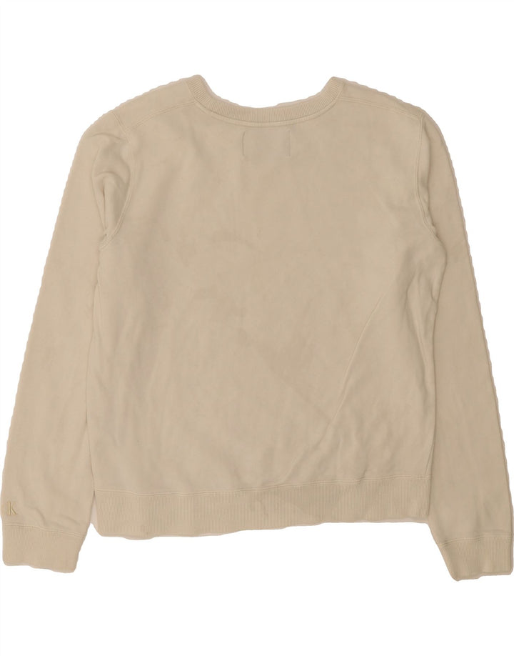 CALVIN KLEIN JEANS Womens Graphic Sweatshirt Jumper UK 14 Medium Off White Vintage Calvin Klein Jeans and Second-Hand Calvin Klein Jeans from Messina Hembry 