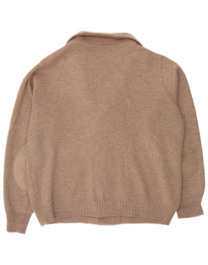 Vintage hombres Cardigan suéter grande marrón moteado