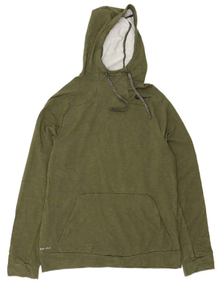 Nike Dri Fit Sudadera con capucha para hombre, talla mediana, color caqui y rayón
