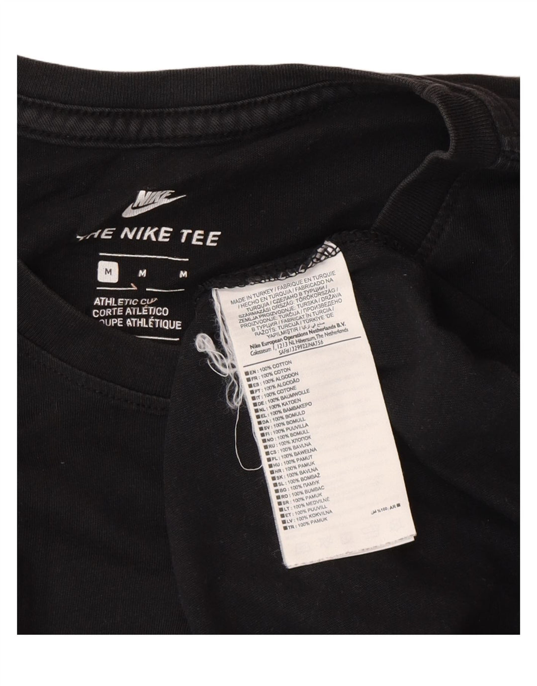 Nike Camiseta de corte atlético para hombre, talla mediana, algodón negro