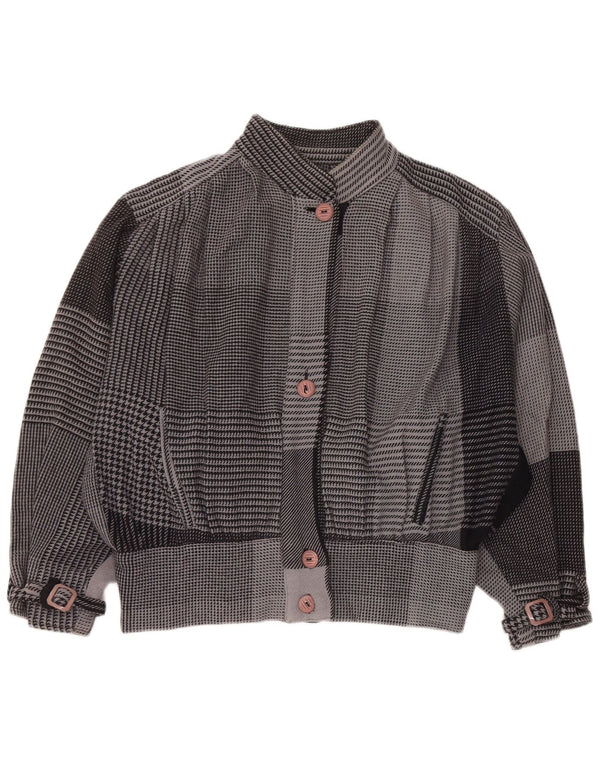 Vintage mujer chaqueta bomber de gran tamaño Reino Unido 18 XL gris Houndstooth