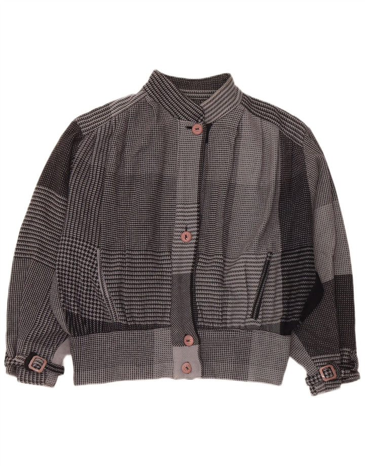 Vintage mujer chaqueta bomber de gran tamaño Reino Unido 18 XL gris Houndstooth