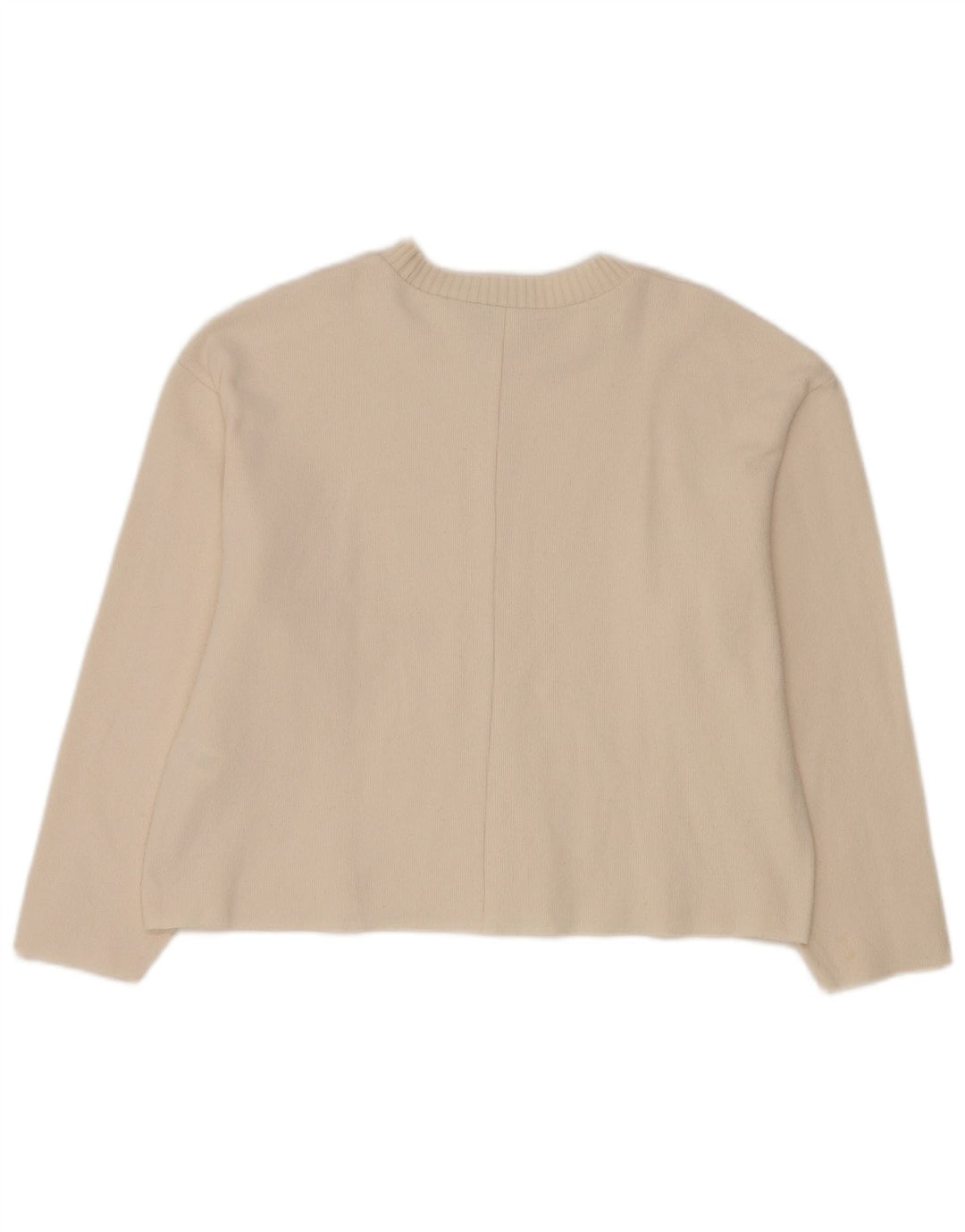 Zara - Jersey de cuello redondo para mujer, talla 40, poliéster blanco mediano