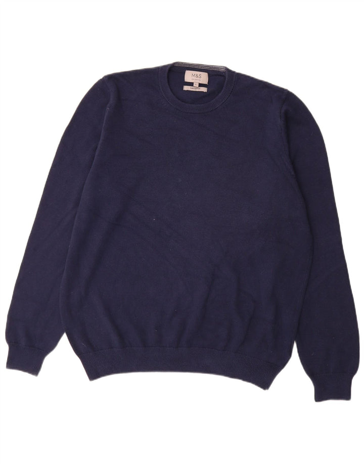 Marks & Spencer - Jersey de cuello redondo para hombre, talla grande, algodón azul marino