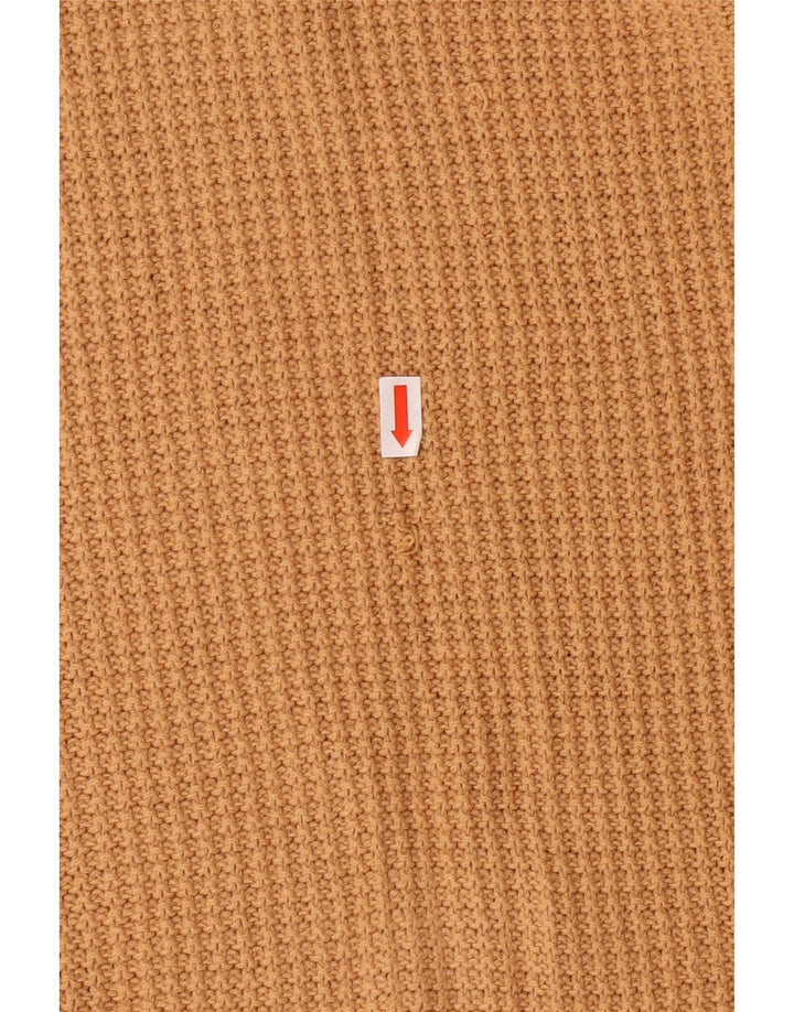 VINTAGE Mujer V-Cuello Jumper Suéter Reino Unido 10 Pequeño Marrón Geométrico