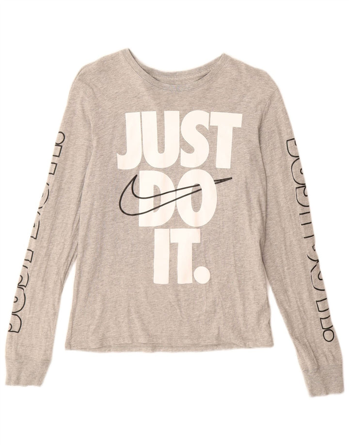 Nike Top gráfico de corte atlético para mujer, manga larga, UK 10, pequeño, gris moteado