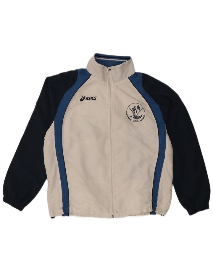 Asics Hombre Graphic Chándal Top Chaqueta Grande Blanco Colorblock Poliéster