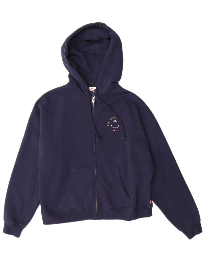 LEVI'S Suéter con capucha y cremallera de gran tamaño para mujer UK 10 Small Azul marino