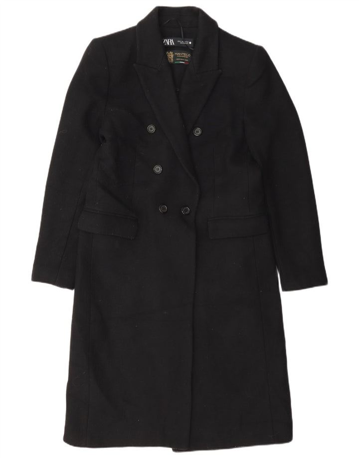 Zara Mujer Abrigo Cruzado UK 44 Medio Poliéster Negro