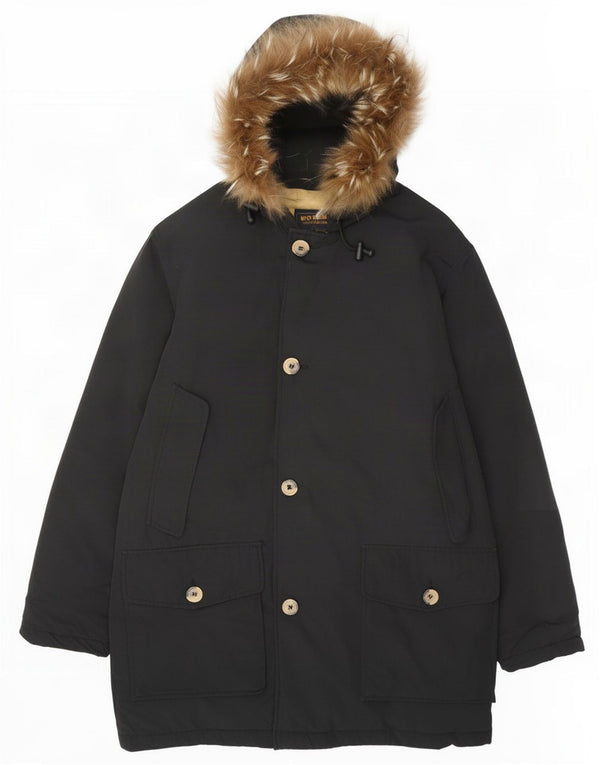 Chaqueta parka acolchada con capucha Woolrich para hombre UK 36 Small Black Cotton