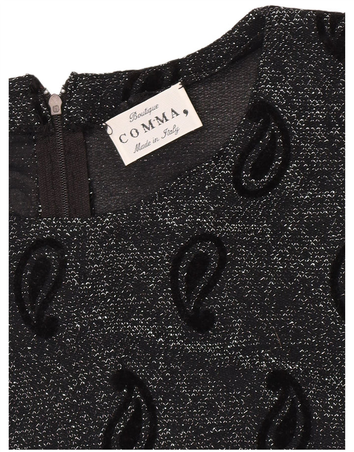 Comma, Blusa corta para mujer UK 46 Large Black Paisley