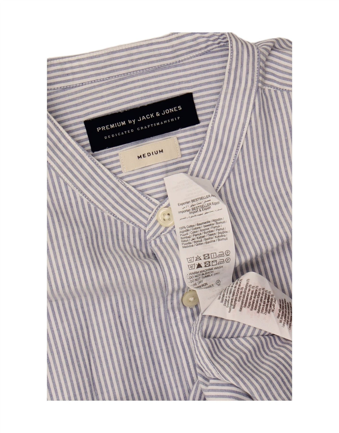 JACK & JONES Mens Shirt Medium Blue Pinstripe Cotton Classic Vintage Jack & Jones and Second-Hand Jack & Jones from Messina Hembry 