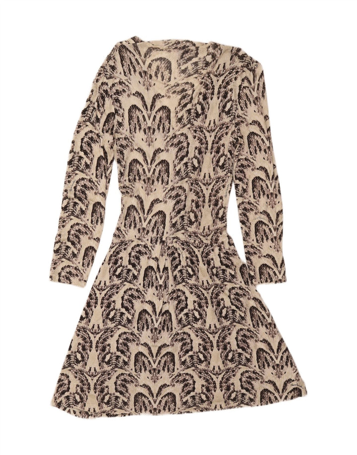 Roberto Cavalli Vestido acampanado con estampado abstracto para mujer IT 46 Large Off White