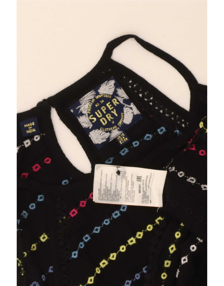 Superdry Mujer Crop Halter Top UK 40 Small Viscosa De Rayas Negras