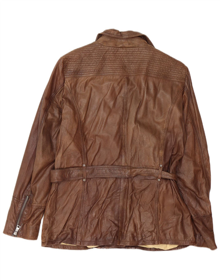 David Moore Chaqueta motera de cuero para mujer Reino Unido 46 Grande Marrón