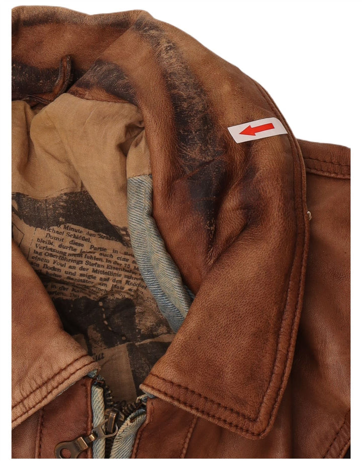 Vintage hombres bombardero chaqueta de cuero Reino Unido 42 XL marrón patchwork cuero