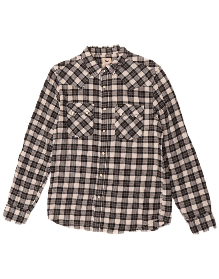 Camisa De Franela De Corte Regular De Algodón Con Cuadros Negros Pequeños Lee Hombre