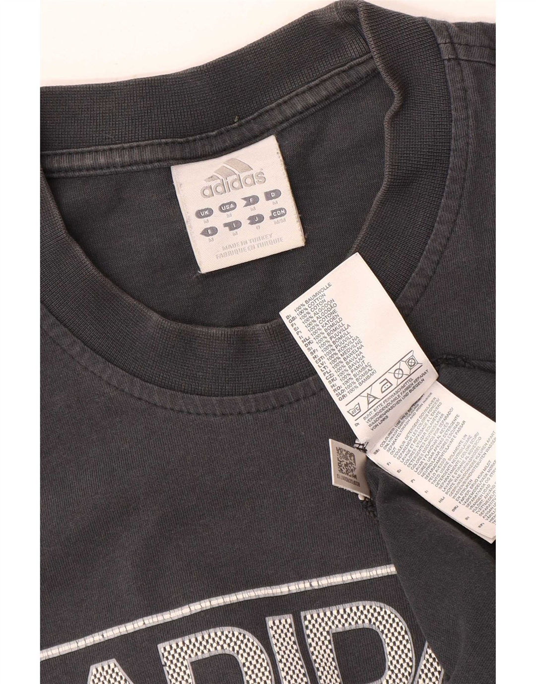 Adidas Hombre Camiseta Gráfica Top Algodón Gris Medio