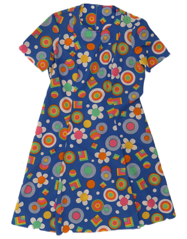 Vintage mujer A-Line vestido Reino Unido 12 azul medio floral