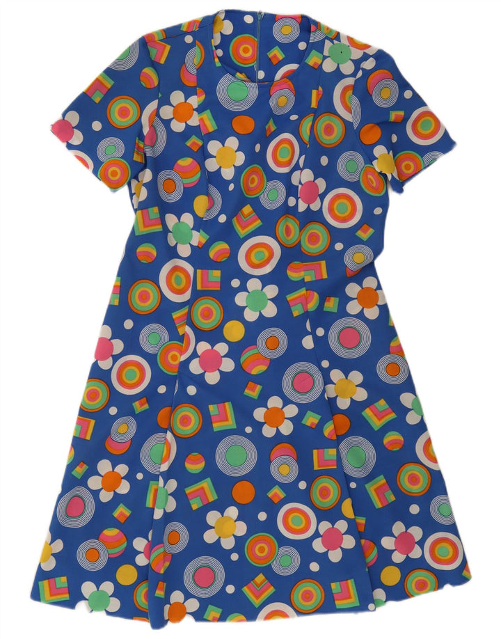 Vintage mujer A-Line vestido Reino Unido 12 azul medio floral