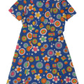 Vintage mujer A-Line vestido Reino Unido 12 azul medio floral
