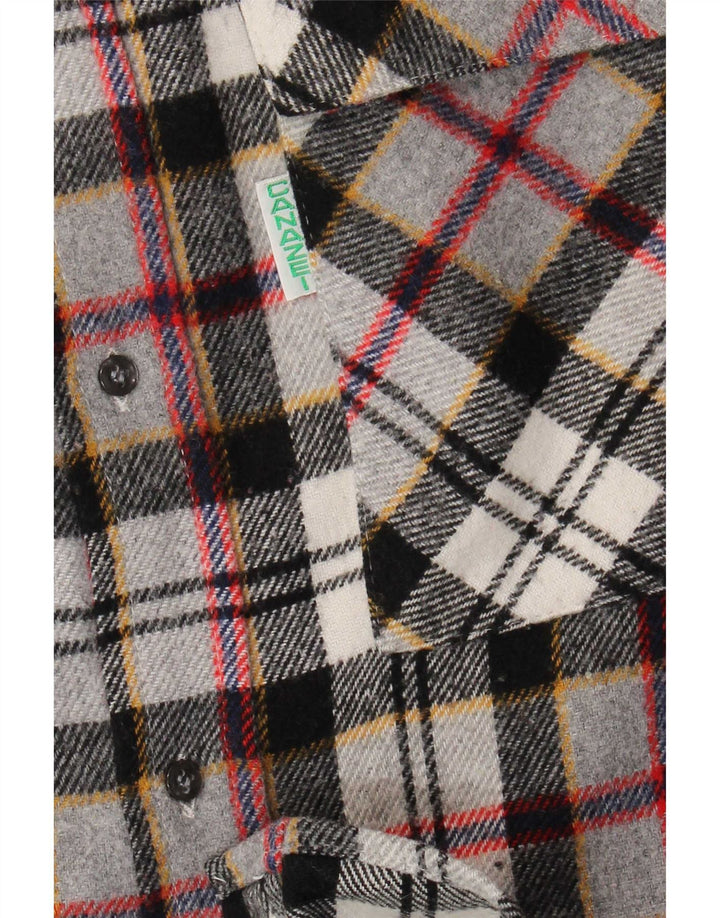 Camisa de franela vintage para hombre con cuadros grises grandes