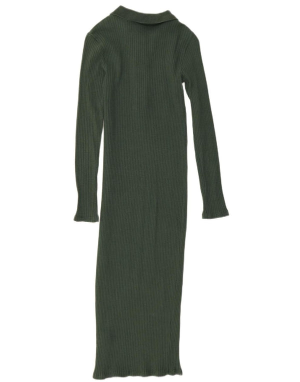 Zara Vestido Polo Maxi De Manga Larga para Mujer UK 10 Small Verde Algodón
