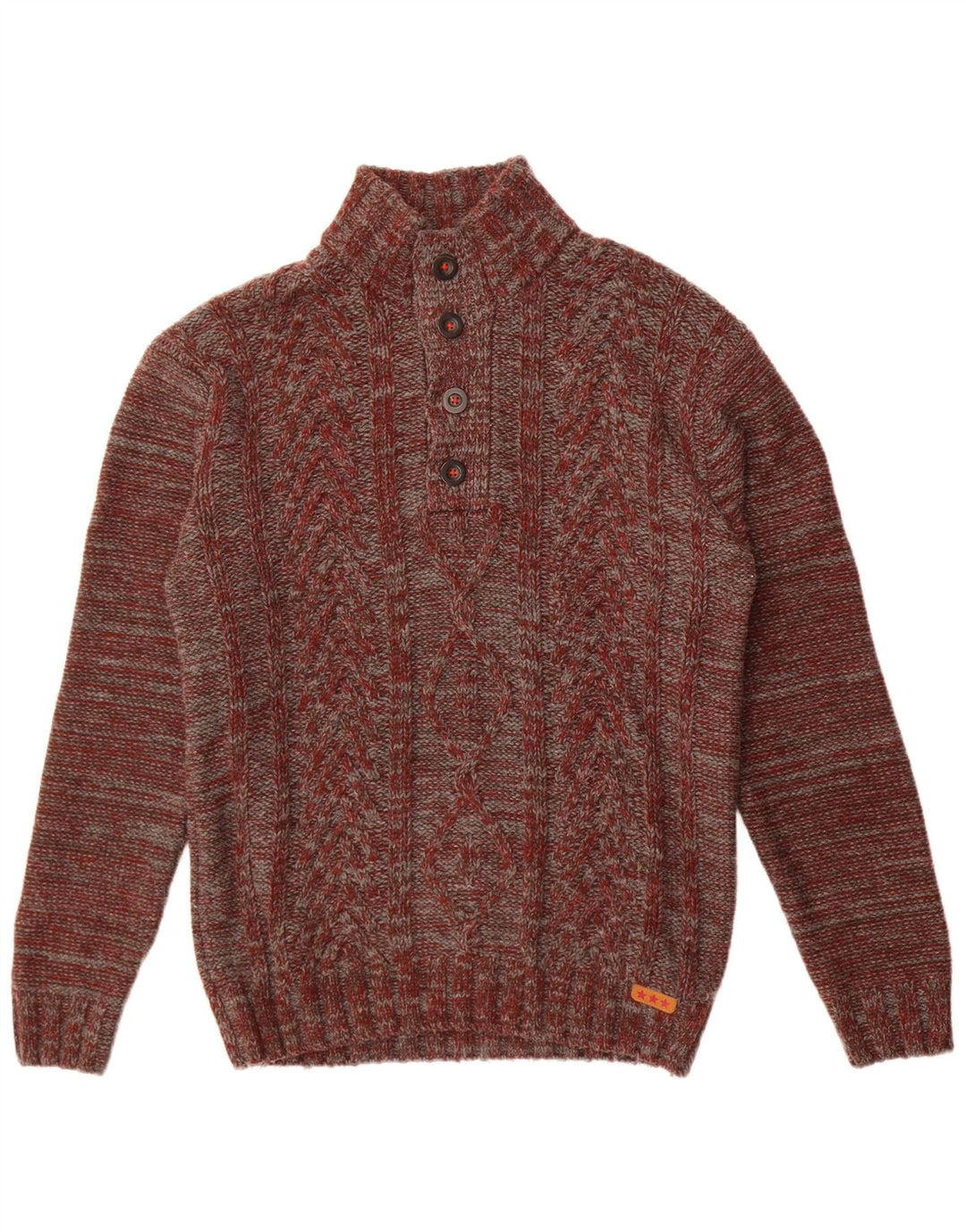 Joe Browns Suéter tipo jersey con cuello y botones para hombre Acrílico moteado granate grande